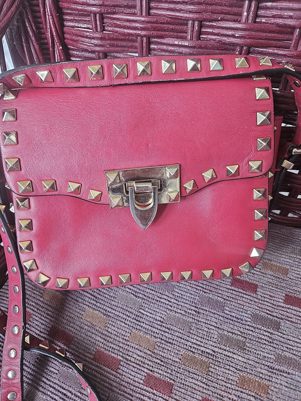 Valentino Garavani Reddish Leather Mini Rockstud Crossbody